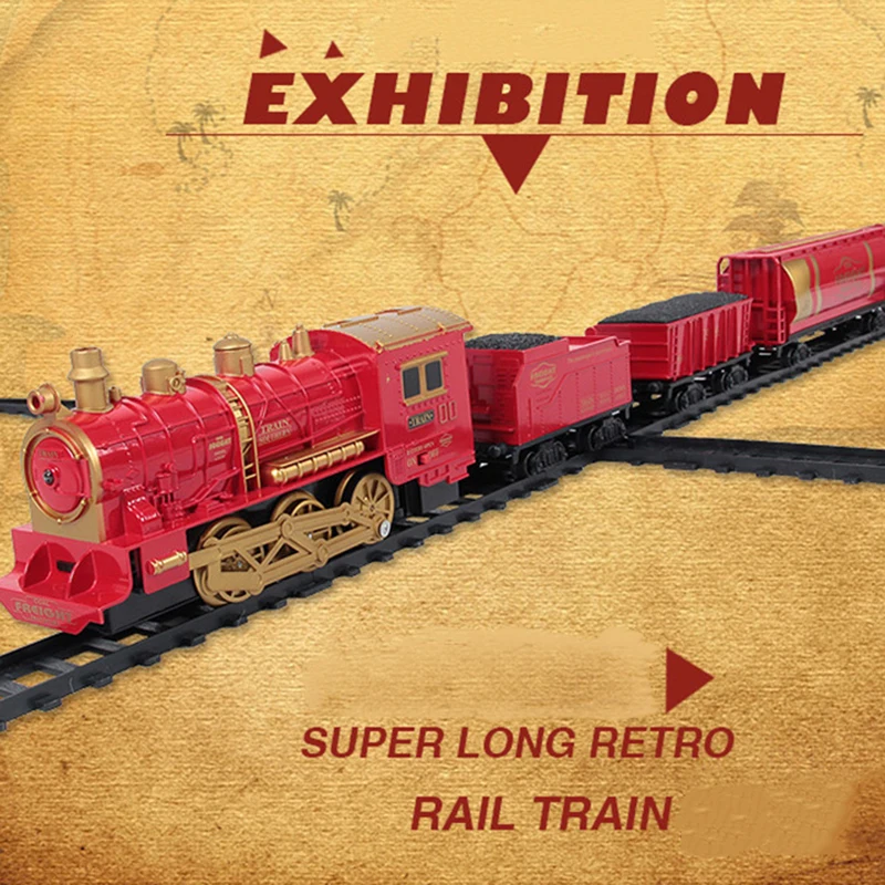 Игрушечный транспорт железнодорожный поезд имитация Электрический классический трек поезда Ретро красный грузовик поезд набор автомобилей игрушки для мальчиков детей PY0021