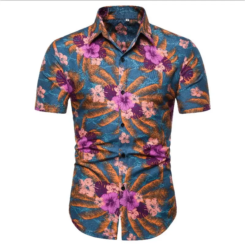 

2019 Summer Fashion Mens Shirt Slim Fit Short Sleeve Floral Shirt Mens Clothing Trend Mens Casual Flower Shirts Size M-2XL