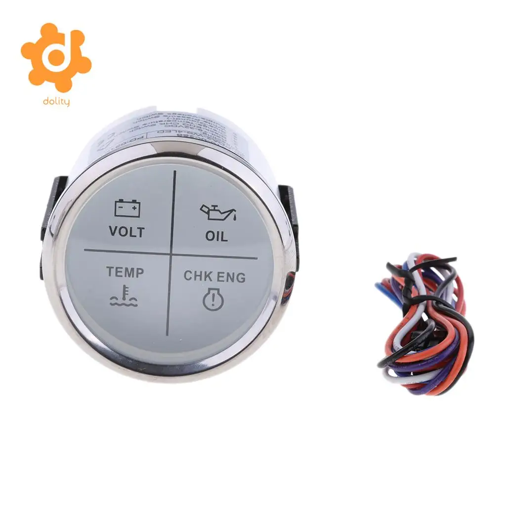 52mm 2" 4 LED Alarm Gauge Voltage Oil Temp Meter White Face 800-00256
