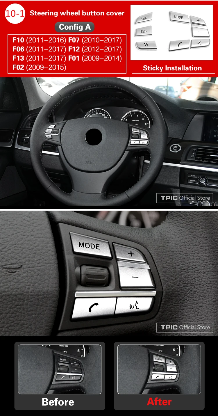 TPIC аксессуары для салона автомобиля ABS хромированные наклейки на кнопки для BMW F10 F07 F06 F12 F13 F01 F02 F20 F30 F32 Стайлинг автомобиля