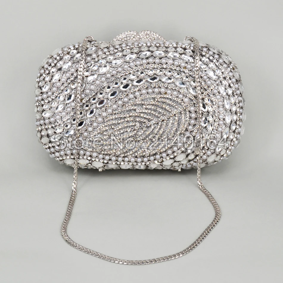 Silver stylish women evening bag Pochette Soiree Women Evening Handbag RhineStone Crystal