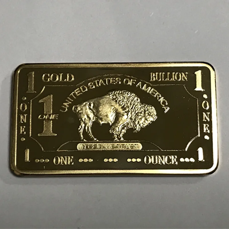 

3 pcs The Buffalo bar 1 OZ gold plated Yellow stone park Buff animal ingot badge 50 mm x 28 mm collectible bars