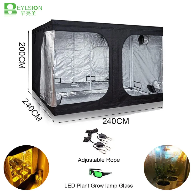 

BEYLSION 240*240*200CM Growing Tent High-Reflective Mylar Hydroponic system 1680D for indoor hydroponics greenhouse plant light