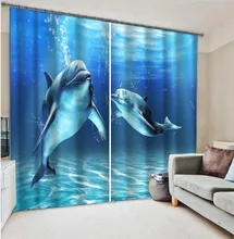 Ocean Dolphin Blue Customized 3D Blackout font b Window b font font b Curtain b font