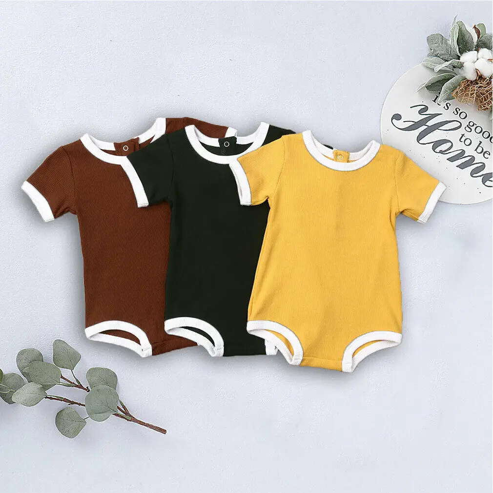 

Pudcoco 2019 Summer Newborn Baby Boy Girl Bodysuit Knitting Pit Outfit Summer Short Sleeves Casual Ouifits Sets