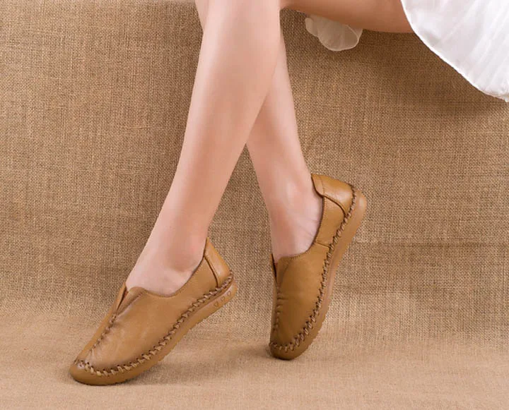 Brief Style Loafers Women Handmade Flat Shoes Genuine Leather Leisure Ladies Shoes Soft Sewing Woman Causal Work Flats Size 40 (2)