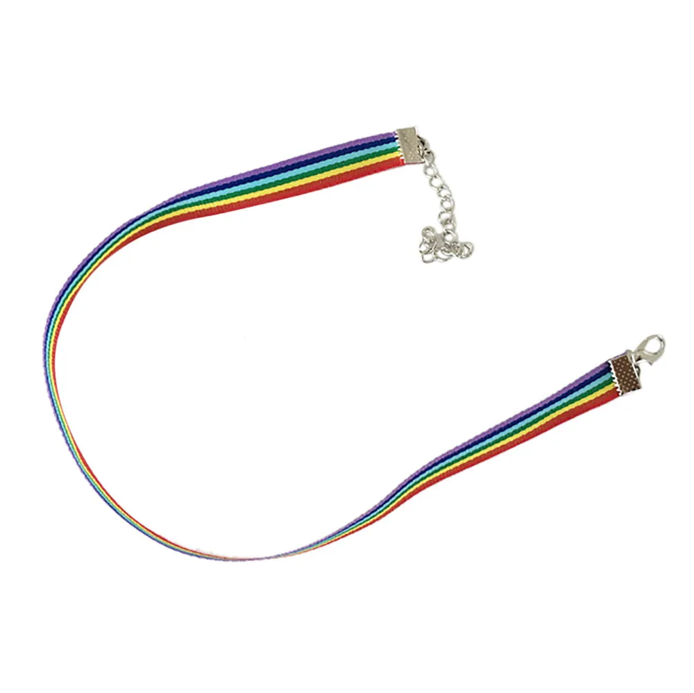 Men Women Gay Pride Rainbow Choker Necklace Gay and Pride Lace Chocker Ribbon Collar with Pendant Jewelry FD