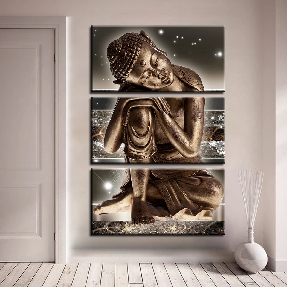 Модульный Холст плакат Прихожая фон Декор 3 шт. статуя Будды картины Домашний коридор стены художественные принты дзен картины рамка