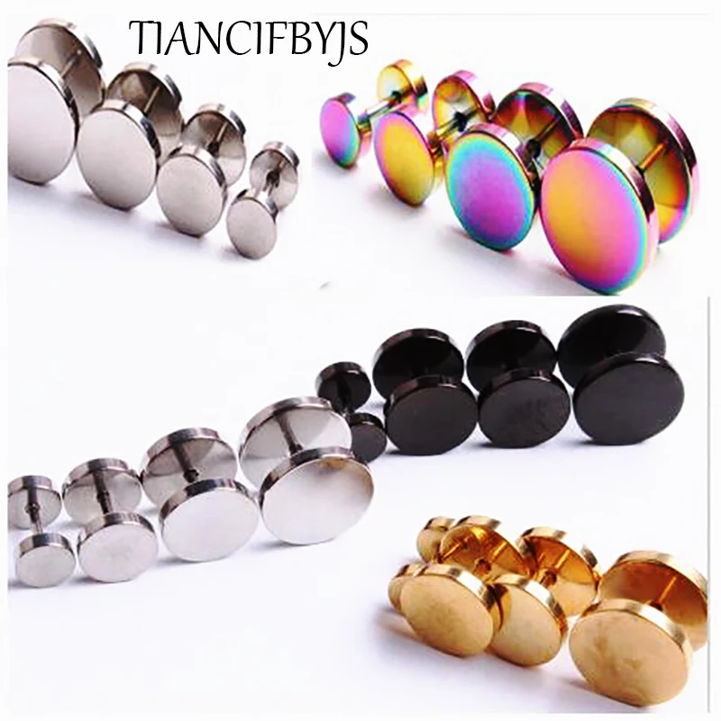 

TIANCIFBYJS 6-12mm Men Women Girl Cool Barbell Punk Gothic Stainless Steel Ear Studs Earrings Fashion 5 color Choose 1pcs