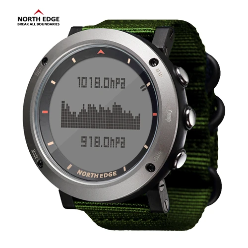 NORTH EDGE, мужские спортивные часы, альтиметр, барометр, компас, термометр, шагомер, калории, ручные часы, цифровые часы для бега, альпинизма - Цвет: Altay nylon Green