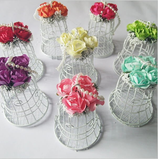 Luxe White Bird Cage Wedding Gift Box Favors Metal Birdcage Flower Top With Pearl Chain Home Decor Free shipping | Дом и сад