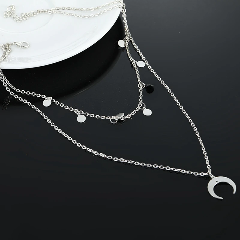 

Alloy Double Layer Sequins Crescent Necklace Pendants for Women 2019 New Fashion Jewelry Accessories Collana Pendente Ketting