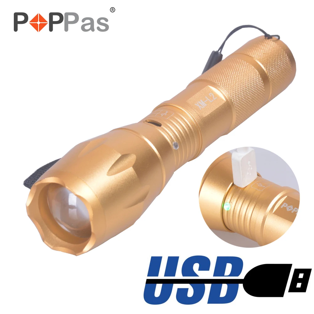 Poppas КРИ чипы светодиодные XM L2 Мирко USB золото фонарик 10000 люмен Освещение