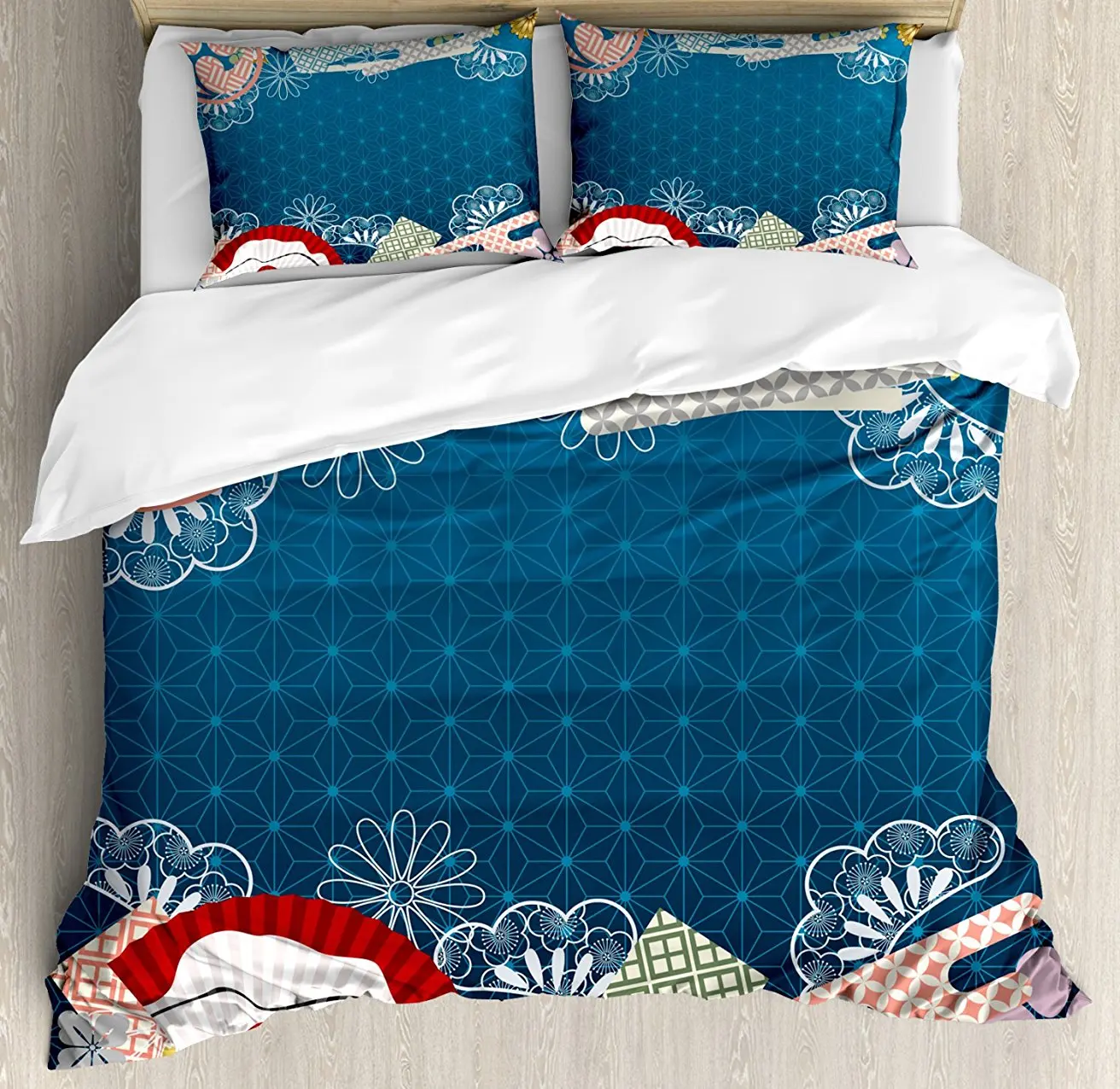 Duvet Cover Set Japanese Contemporary Asian Artful with Flowers Hand