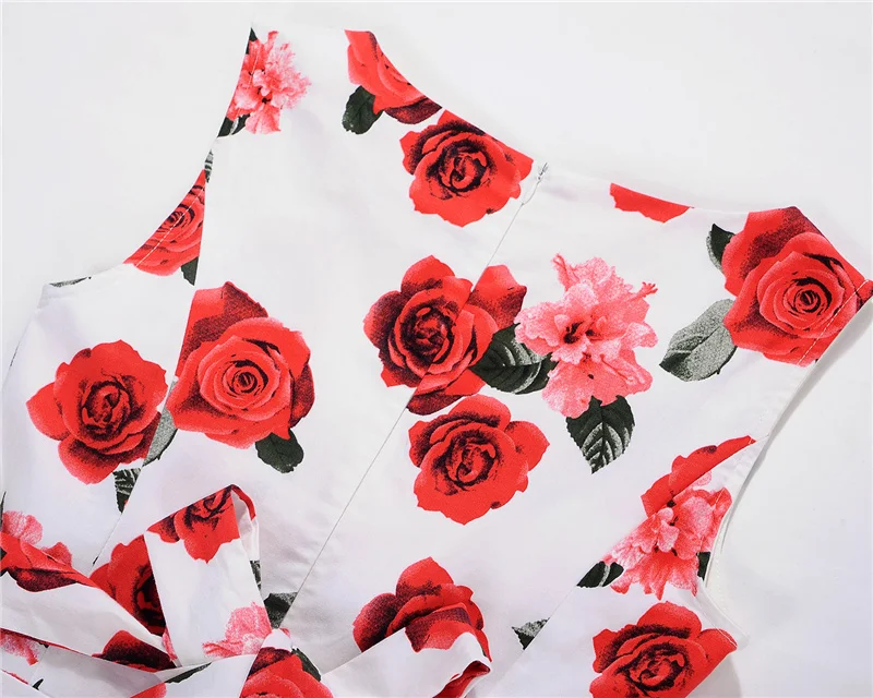 Kostlish Print Summer Dress Women 2017 Sleeveless Big Swing Belt Tunic Vintage Dress Elegant Rockabilly Party Dresses Sundress (77)