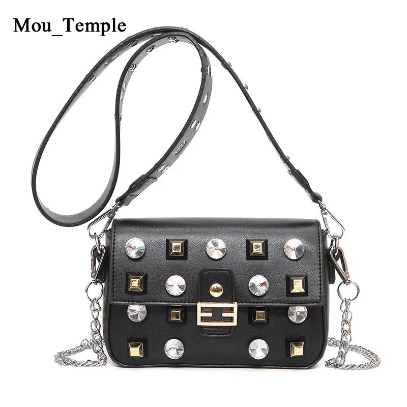 

Fashion Handbags Women Rivet Messenger Bag Chain Shoulder Crossbody Bags Leather Brand Designer Bags Ladies Purses Flap Handbags