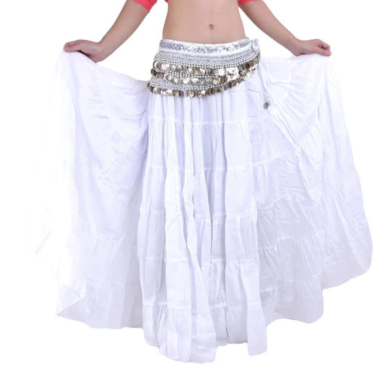 Высокое качество, женские юбки для танца живота, дешевый костюм для танца живота, цыганские юбки, доступно 13 цветов, тренировочное платье(без пояса - Цвет: White