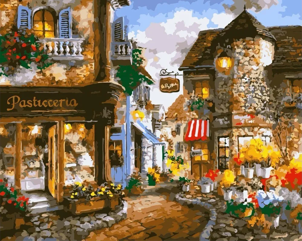 AZQSD масляная краска ing City Shop краска по номерам краски пейзаж DIY Холст Картина Ручная Краска ed домашний декор K043 - Цвет: SZYH-K046