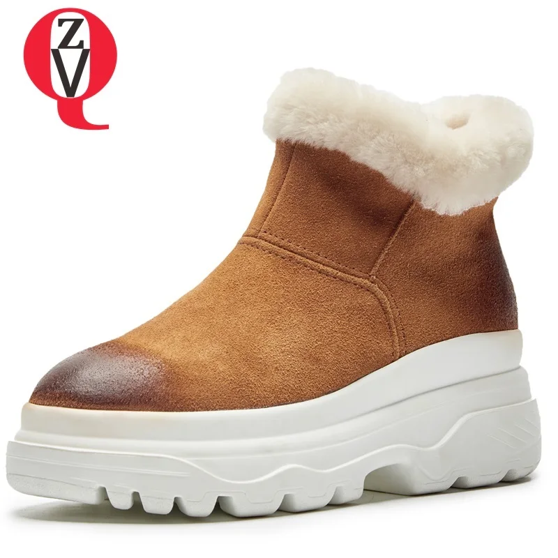

ZVQ 2018 winter new concise casual plush warm snow boots high wedges platform cow suede shoes women zip ankle boots size 34-41