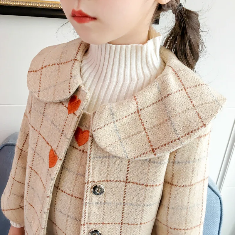 Зимний комплект одежды для маленьких девочек, детская одежда для девочек, модное шерстяное пальто в клетку+ платье, 2 шт