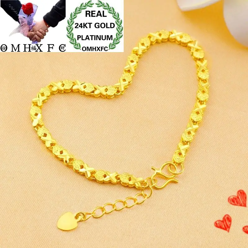 

OMHXFC Wholesale European Fashion Woman Girl Party Birthday Wedding Gift X Heart Link 24KT Gold Bracelets BE230