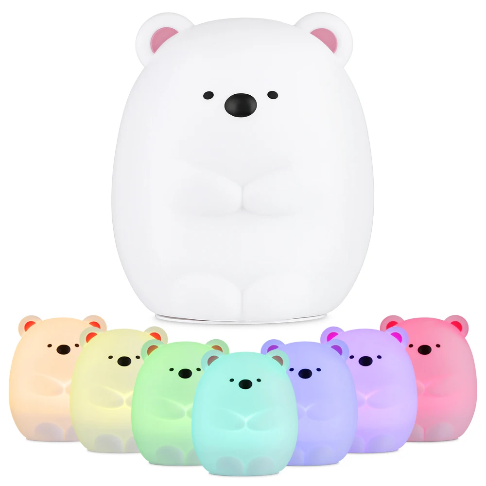 

Cartoon LED Rechargeable Silicone Bear Night Light Tap Control For Bedroom Living Room Multicolored Silicone Touch Sensor Lamp