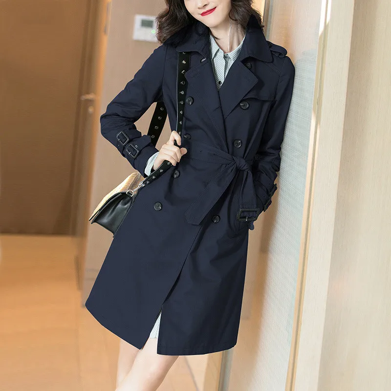 Мода высокого класса Весна Осень женское новое длинное двубортное пальто X478