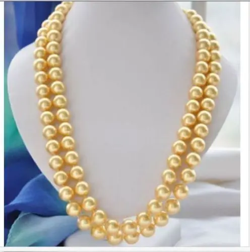 

19" LONG 9-10 MM SOUTH SEA ROUND GOLD PEARL NECKLACE 14K 35" (0926)