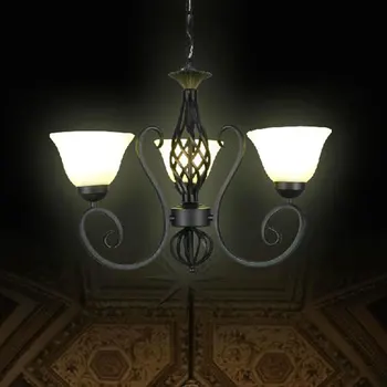 

Forsted Glass Lampshade Luxury Rustic Wrought Iron Chandelier E27*3pcs Candelabra Black Vintage Lampshade Pendant Lamp For Home