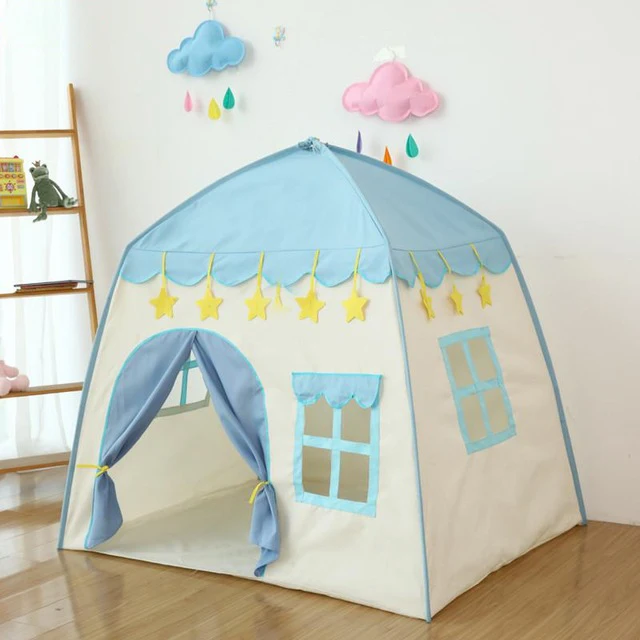 Детская игрушечная палатка, Детская игровая негабаритная игрушка для дома и улицы, маленький замок, принцесса, подарок на день рождения для девочек - Цвет: Синий