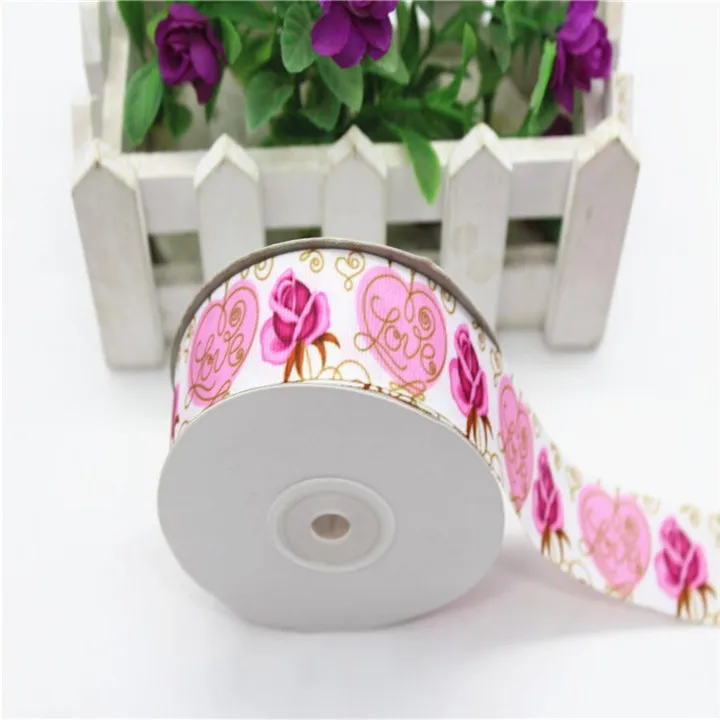 2  2.5cm x25Yard Ribbon Thermal Transfer Toral Printing Ribbons Handmade Diy Satin Ribbon Hair Accessories Gift Box Packaging