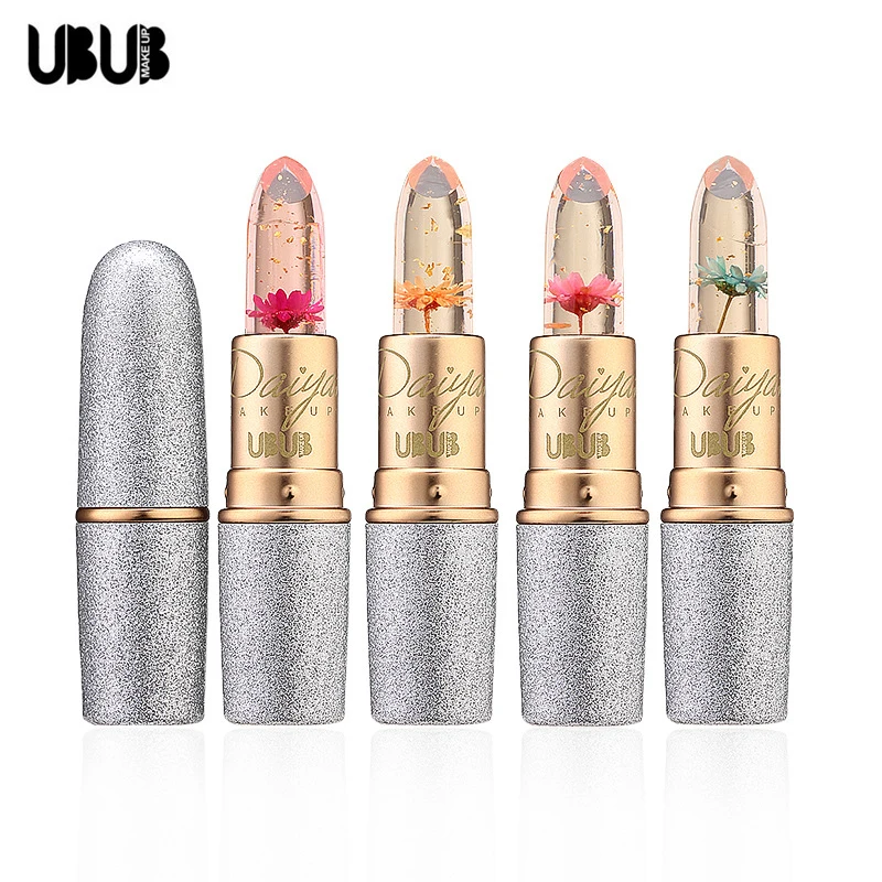 

UBUB Brand Gold Flower Lipstick 4color Jelly crystal Temperature changed Lip Balm waterproof Moisturizer Magic Lips Makeup