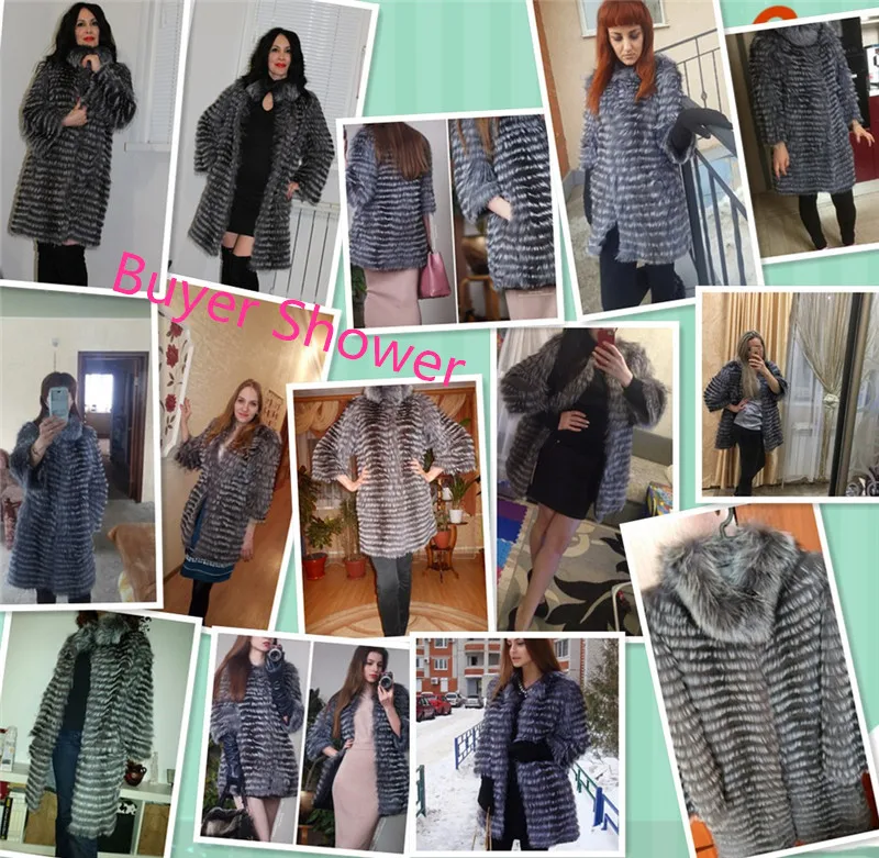 Top 2018 New Real Sliver Fox Fur Coat With O-Neck Collar Long Jacket Big Size For Women Down Fox Fur Coat From Natural Winter FC-044 2