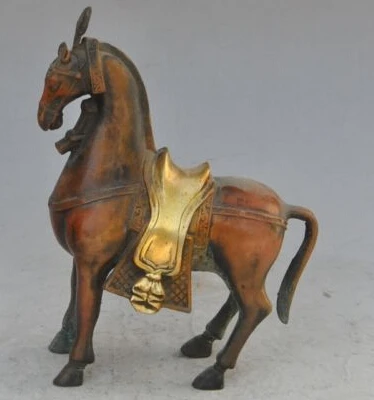 

9" old chinese fengshui bronze gilt animal steed war horse success lucky statue