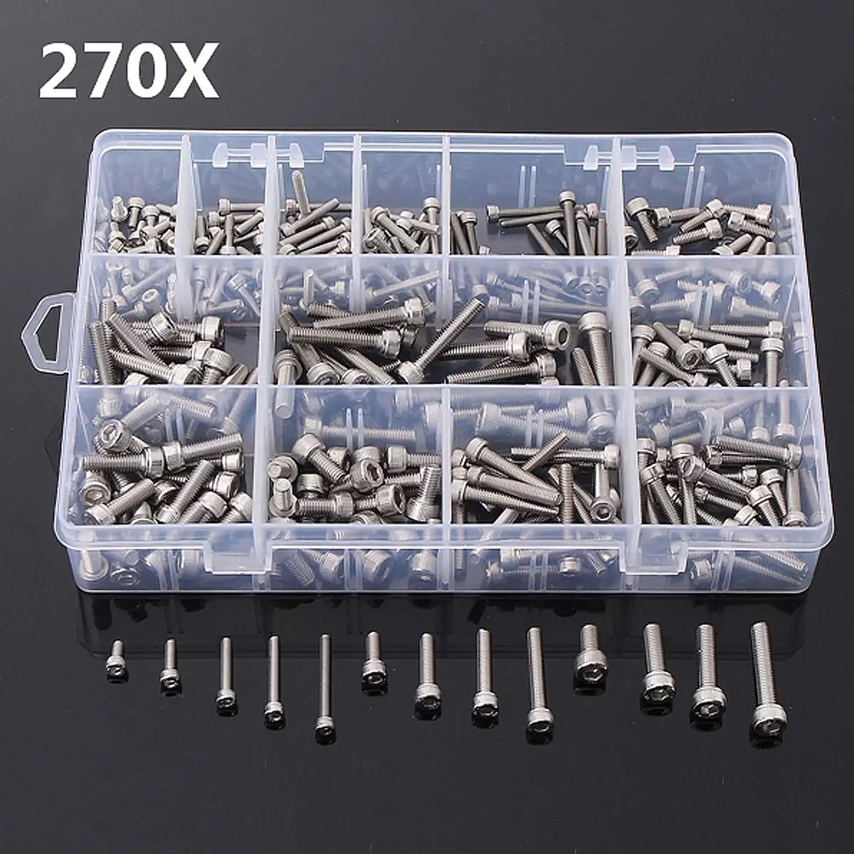 

New 270 Pcs/box A2 Stainless Steel Hex Allen Socket Cap Screws Bolts Assorted Kit M3SSH2 M3/M4/M5