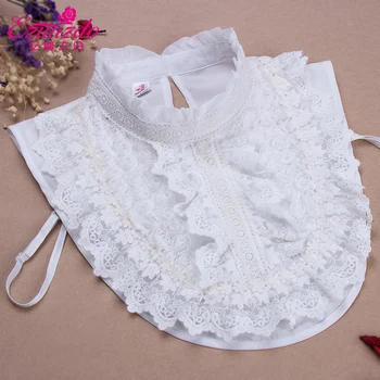 

Fashion Chiffon stand-up collar Vintage Elegant Womens Bib False Collar Embroidered Floral Lace Trim on Mesh Tulle Scalloped C