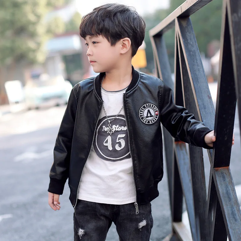 New Hot Teenage Baby Boy PU Leather Jacket Kids Leather Jacket