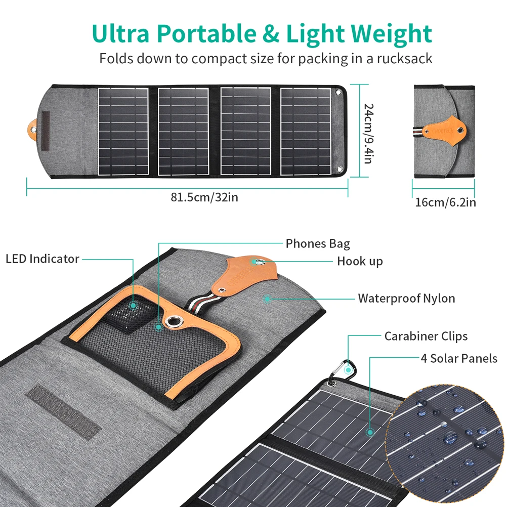 CHOETECH Панели солнечные 5 V/2.4A 22W USB Выход устройств Портативный Водонепроницаемый Панели солнечные s для iPhone X/XS/8/7/6s/плюс телефон Батарея