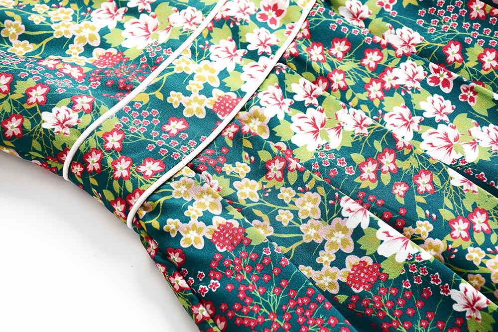 2019 Spring Summer Women short Sleeve Floral Print Elegant Casual Dresses Vestidos Robe Femme floral lapel print pleated Dress (6)