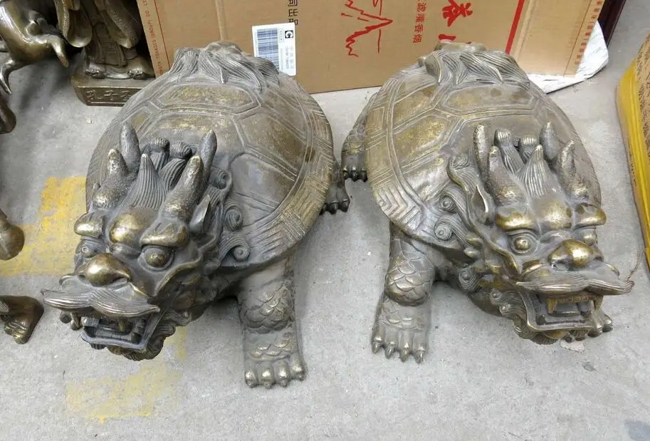 

22" Huge China brass copper longevous buddhism Dragon Turtle pair Statue