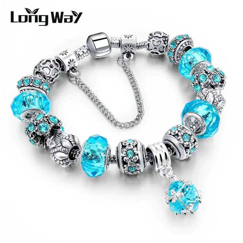 Authentic Cristal Beaded Fashion Pendant Bracelets Fashion Women Heart Butterfly Charm Bracelet Jewelry Accessories