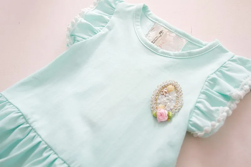 Розничная, хлопок, милое плиссированное платье принцессы с бантом для малышей/платье для девочек летняя одежда для малышей розового и синего цвета платье для младенцев 0-2 лет