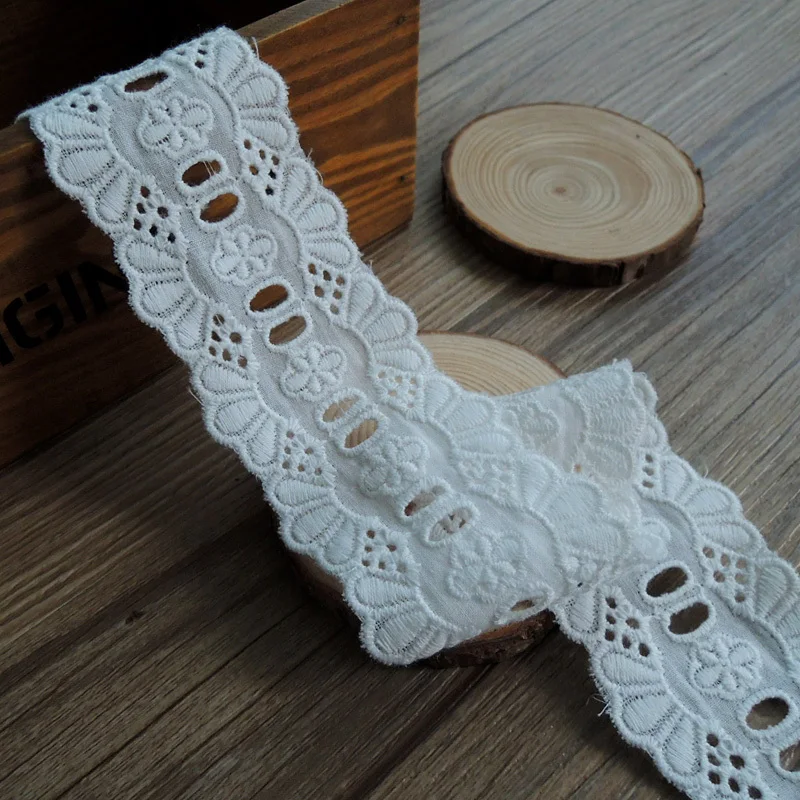 

4.7cm width Hollow Cotton Embroidered lace fabric Floral Cotton Lace Trim Fabric-JZHB
