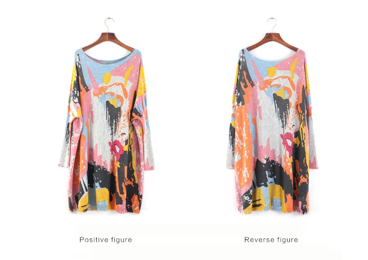Spring and winter winter Europe and the United States fat mm was large size knit women sweater loose printed hedging long-sleeved sweater (10)