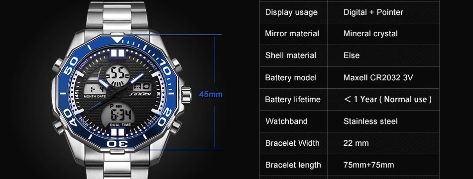 SINOBI Лидирующий бренд мужские часы модные спортивные наручные часы в стиле кэжуал Двойные цифровые часы военные электрические часы Relogio Masculino
