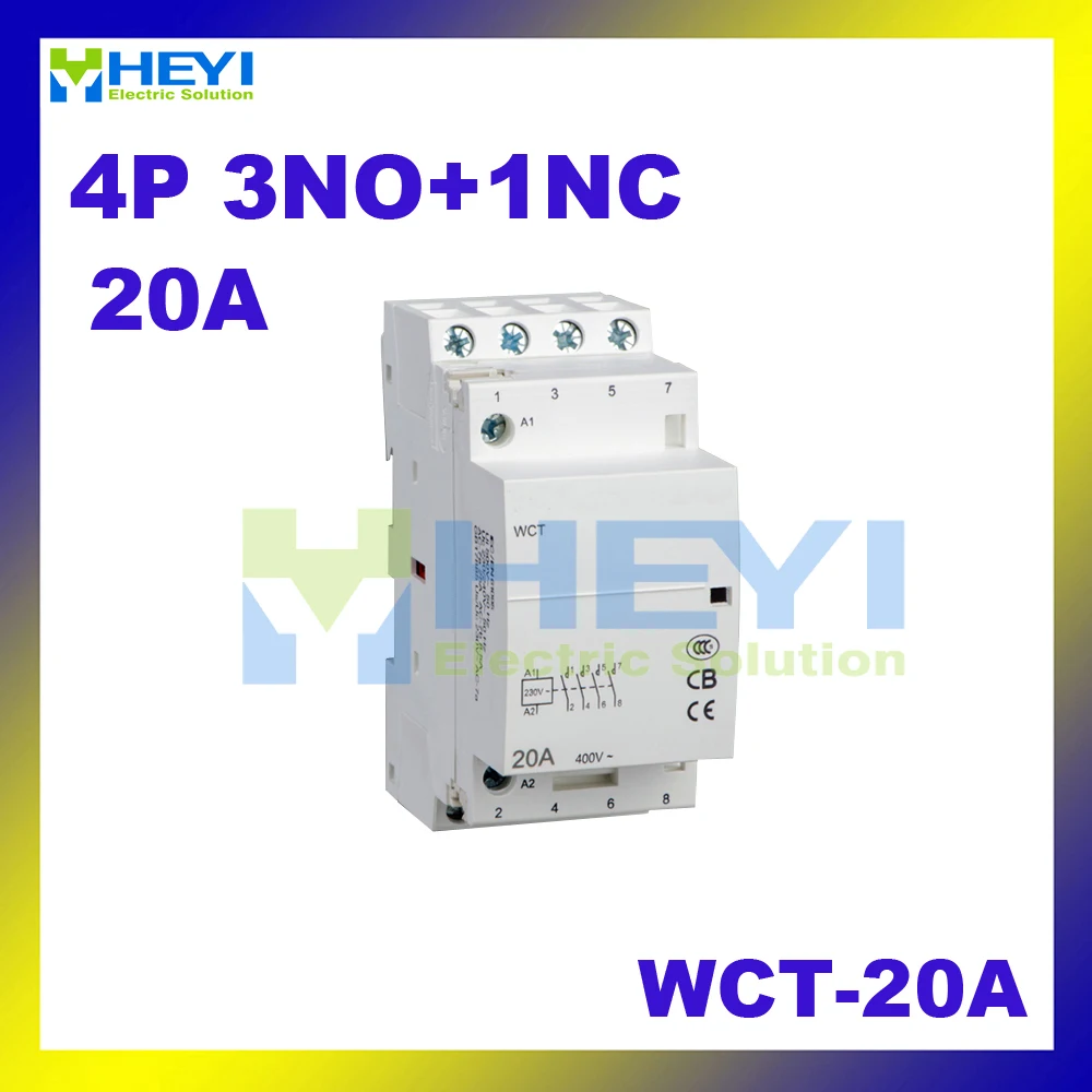 

WCT-20A without manually control 4Pole household contactor 220VAC 50Hz 3NO+1NC din rail contactor