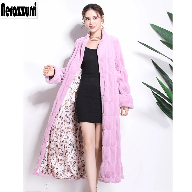 Koop Nerazzurri Runway faux fur jassen 2019 vrouwen winter lange nep bont zwarte Geplooide plus size geschoren mink fur overjas 5xl 6xl 7xl