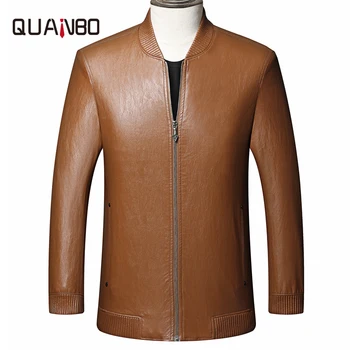 

QUANBO Motorcycle Leather Jackets New Arrival Spring Autumn Fashion Leather Top Quality Male Casual Coats Brand Clothing Black