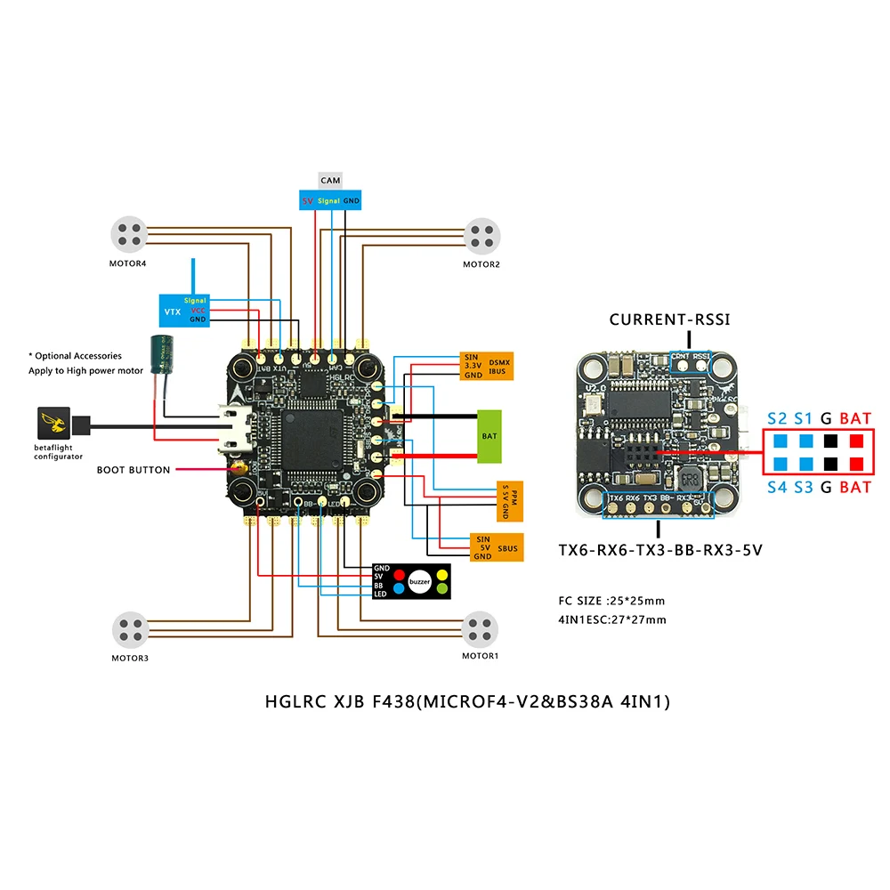 XJB F438-TX20.V2-ELF F4 RC Racing Drone Flight Controller OSD 4in1 38A Blheli_S ESC 5.8G FPV Transmitter 600TVL Camera RC Moldel (1)