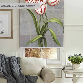 

MOMO Flower Blackout Window Curtains Roller Shades Blinds Thermal Insulated Fabric Custom Size,PRB set262